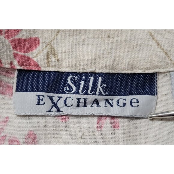 SILK EXCHANGE Vintage 90's 100% Silk Floral Print Button Front Midi Dress sz M - Picture 6 of 8